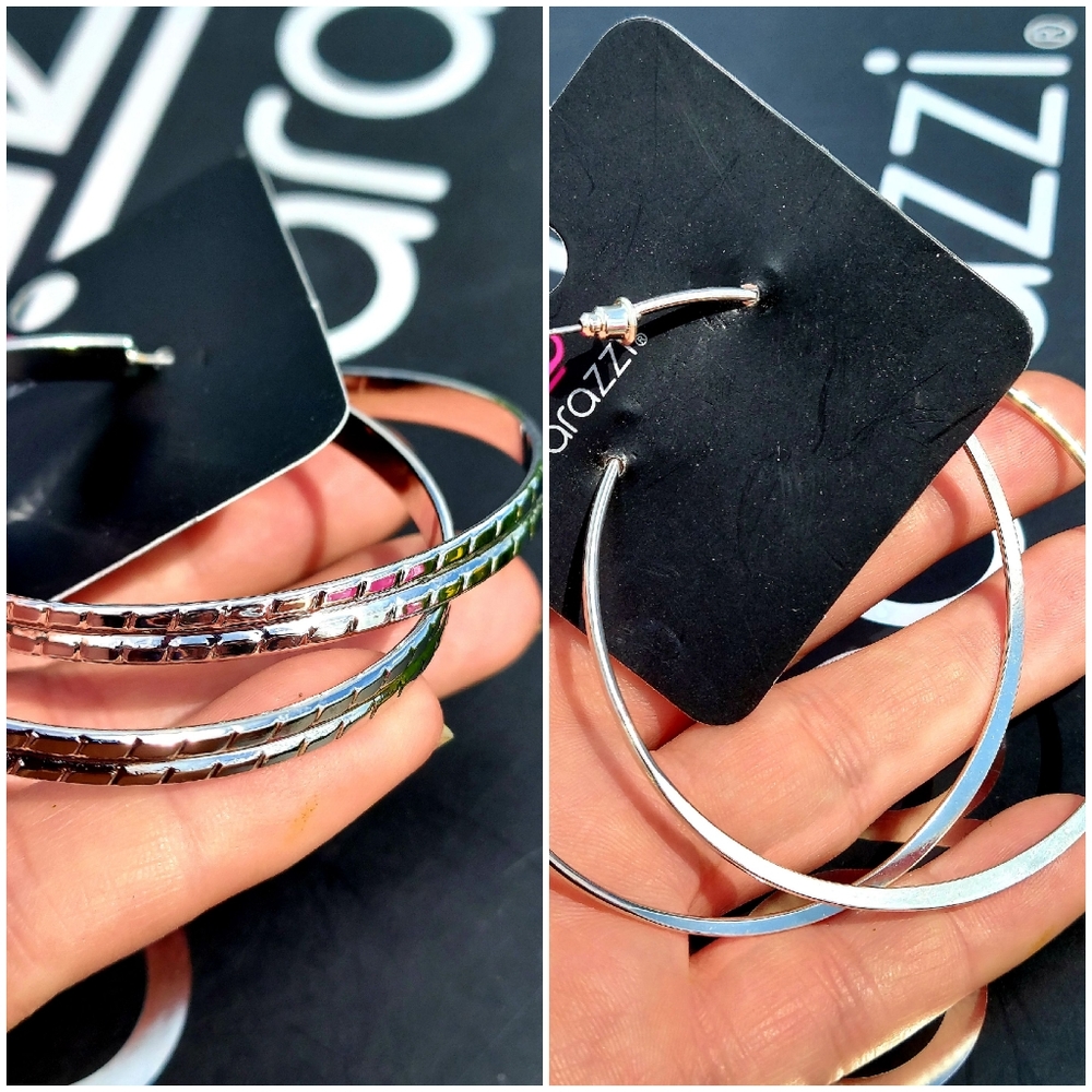 Huge etched silver hoop earrings 10% off 3 or more!